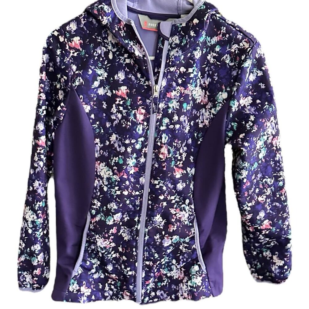 Free Country Girls Purple Floral Full Zip Coat Jacket with Hoodie Size XXL 14 16